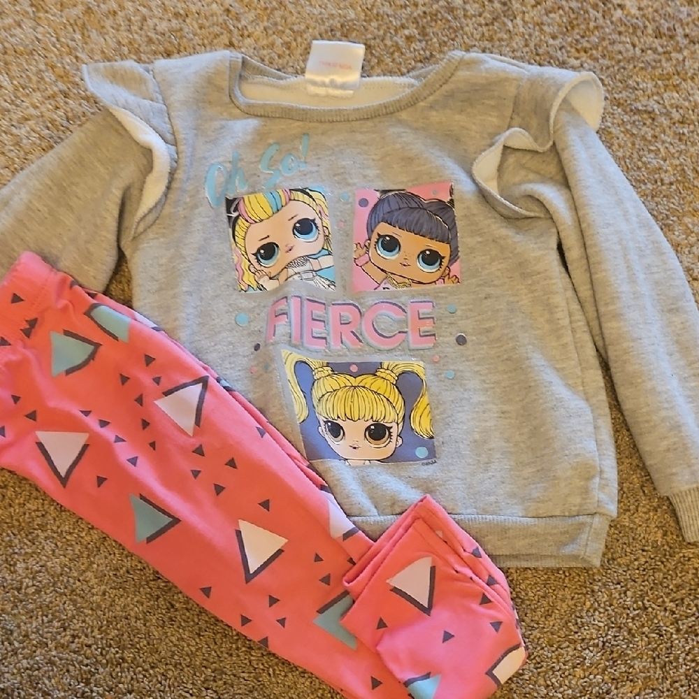 Gray and Pink Fierce Graphic Sweatshirt and Leggings Set